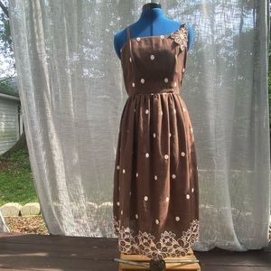 Vintage Victor Costa cotton polka dot dress with embroidered and eyelet florals